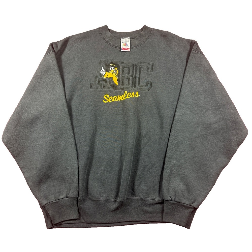 Vintage ABC Seamless Black Crew Neck Embroidery Men XL Made in USA